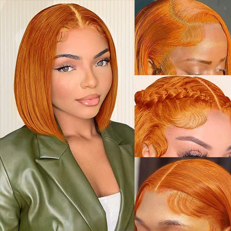 Glueless Wig Ginger Orange Wig Short BoB Wig 13x4 Lace Front Wig Pre-plucked