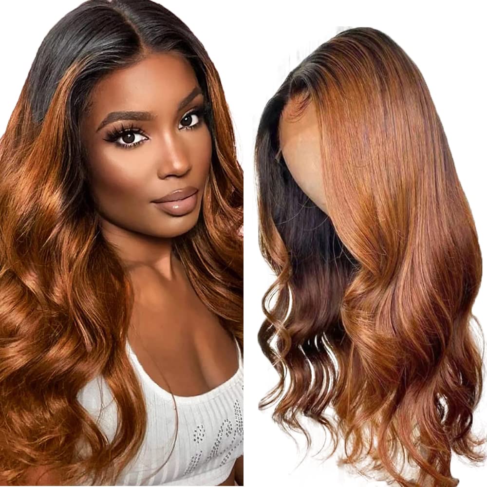 Black With Light Brown Ombre Color Body Wave Virgin Wig HD Lace Wig Human Hair Wig