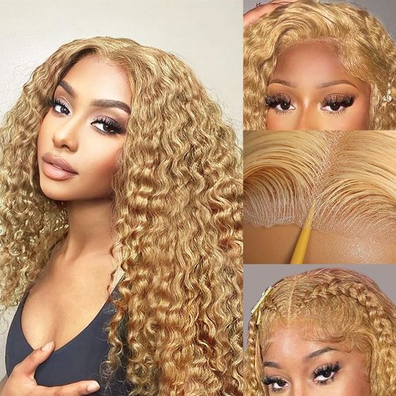 Pre-Cut Lace Wear Go Glueless Wig Honey Blonde Pure Color Curly Breathable