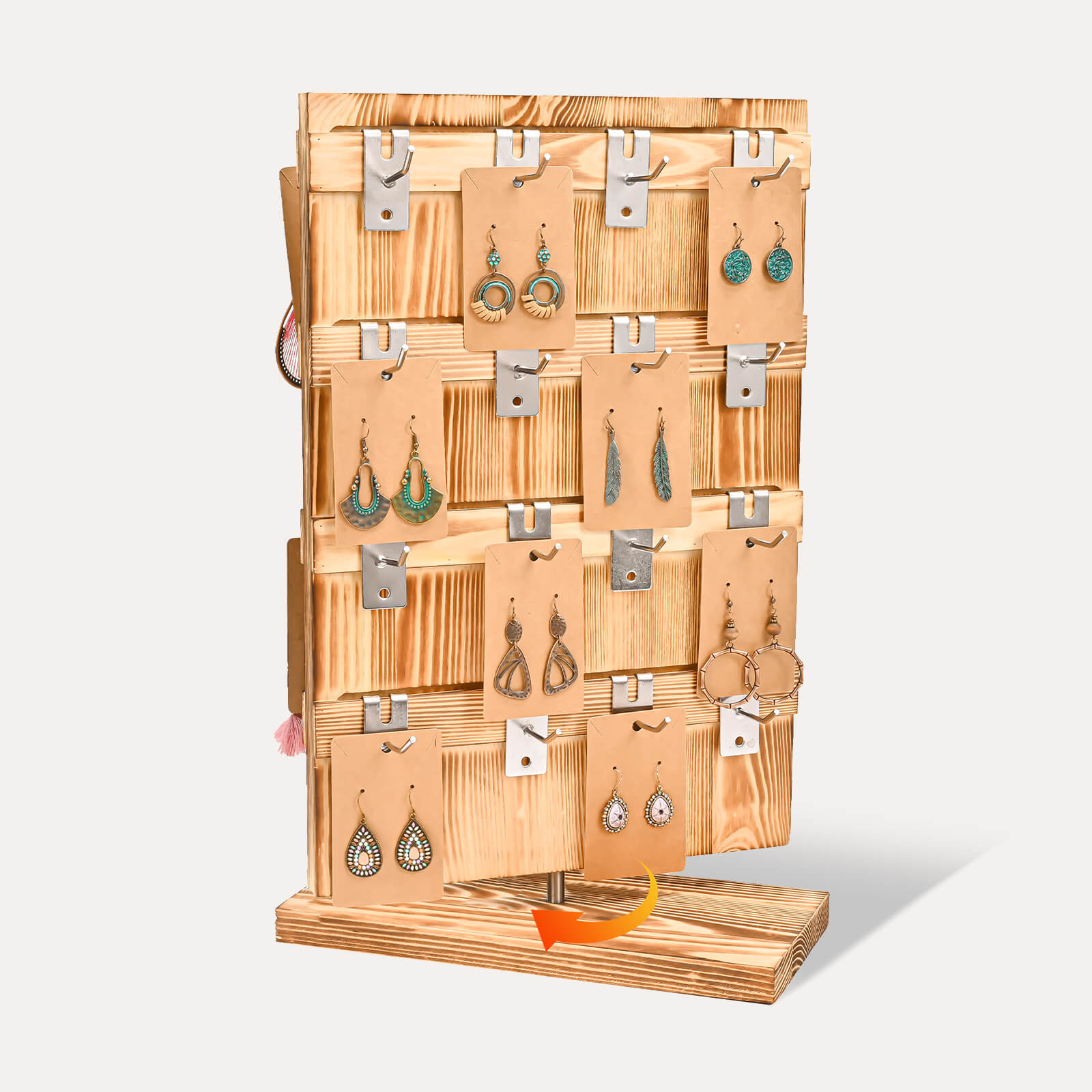 Wood Rotating Earring Display for Selling with 32 Hooks