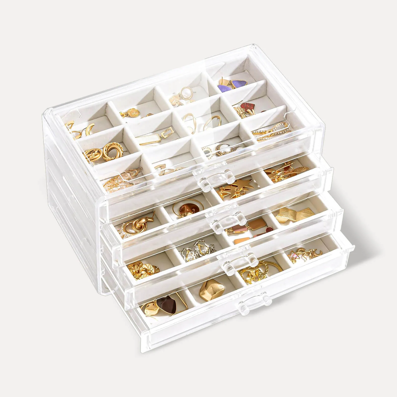 Acrylic Earring Organizer with Adjustable Velvet Trays