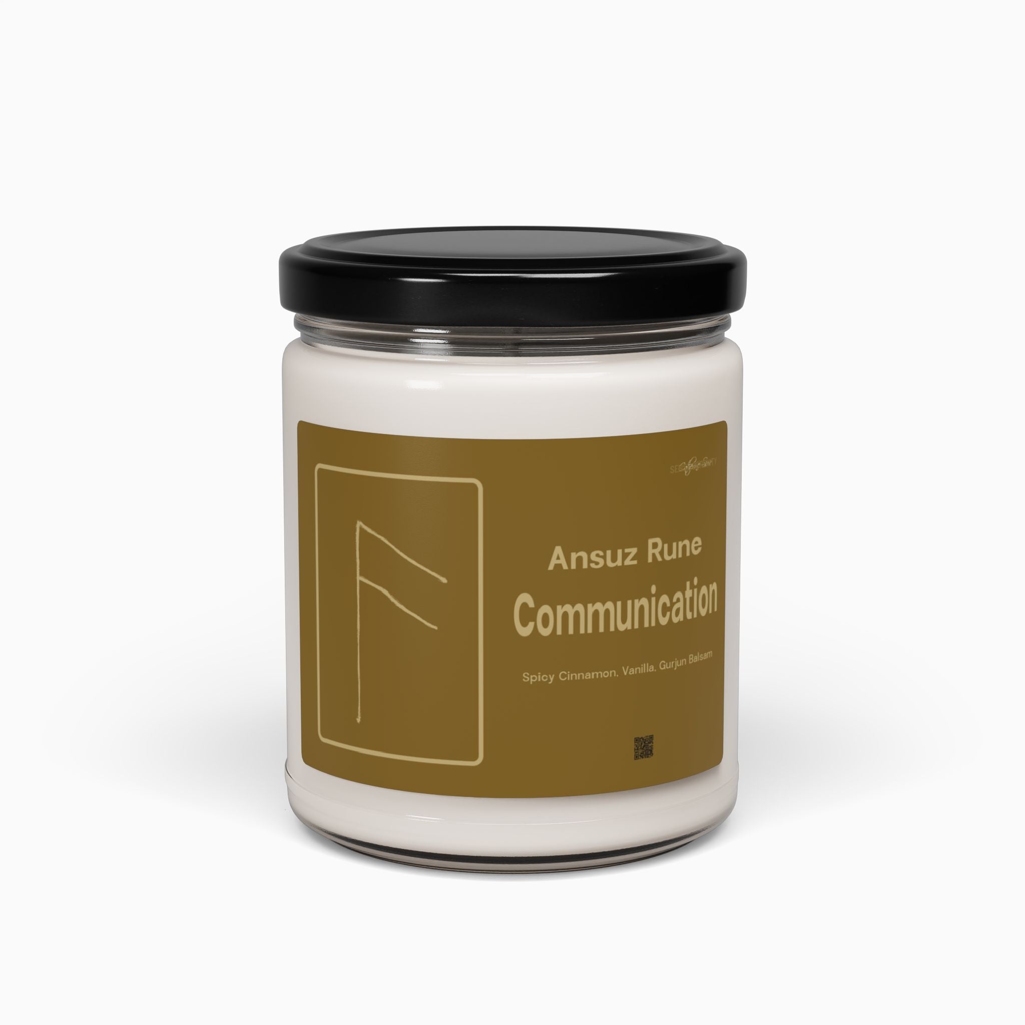 Cinnamon-Vanilla Scented Soy Candle with Ansuz Rune for Communication