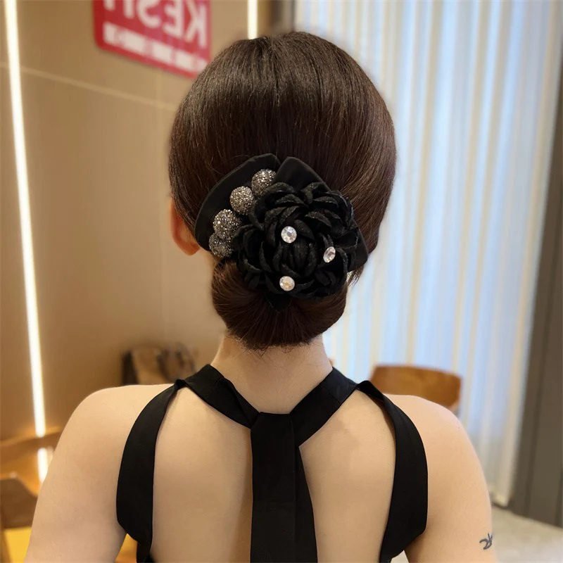 Cross-border light luxury, high-end sense camellia bow, ball head, twist twist hair artifact, hair braider, women's headdress, hair ornament