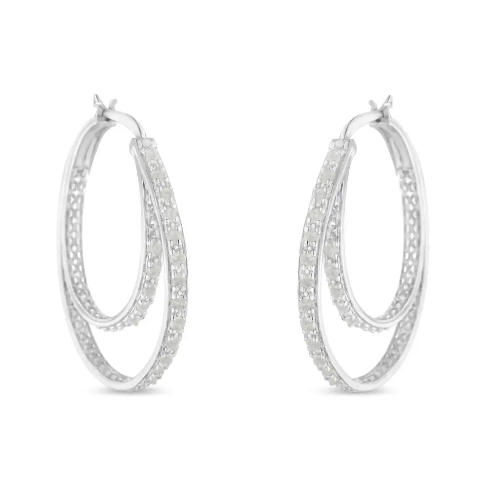 .925 Sterling Silver 1/2 Cttw Miracle-Set Diamond Double Hoop Earrings (I-J, I3)