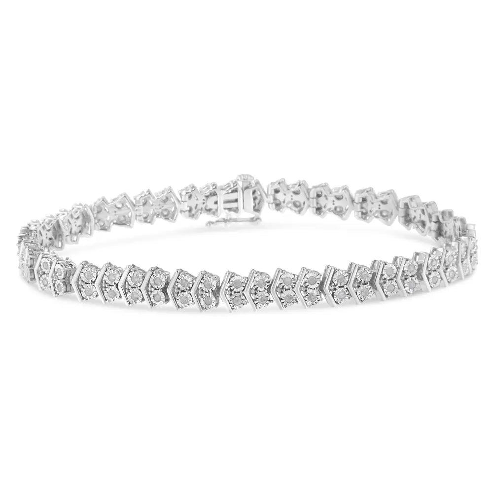 .925 Sterling Silver 1.0 Cttw Chevron Diamond Tennis Bracelet (I-J, I3) - 7”