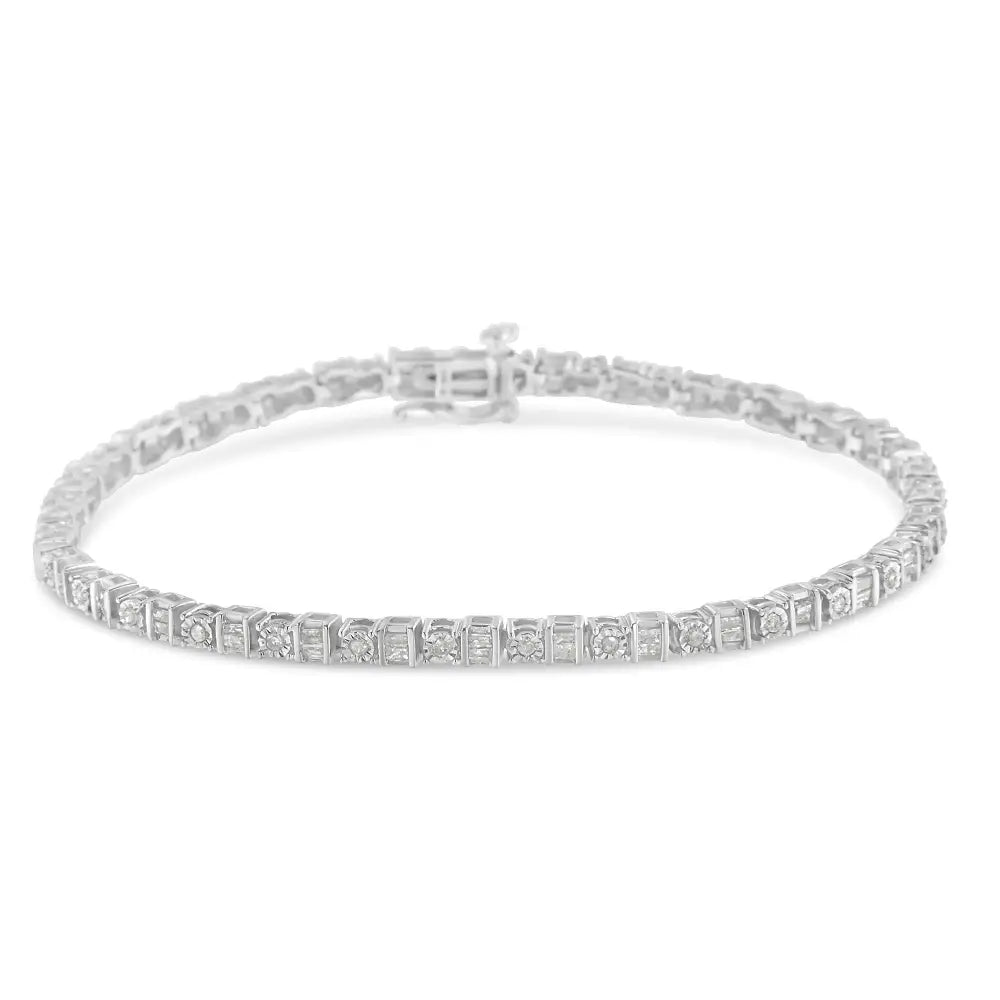 Exquisite 10k White Gold Round Diamond Alternating Link Tennis Bracelet