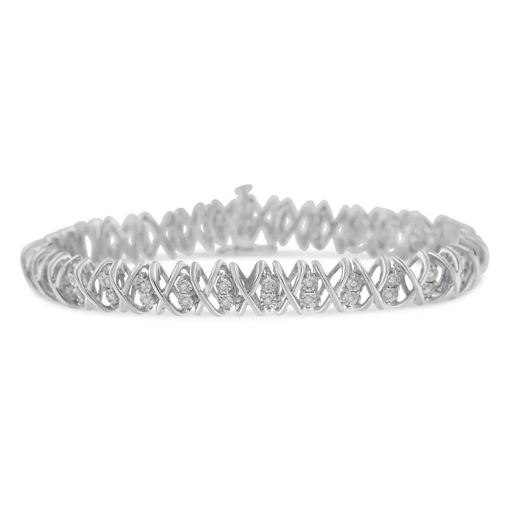 Elegant .925 Sterling Silver Rose-Cut Diamond X-Link Bracelet