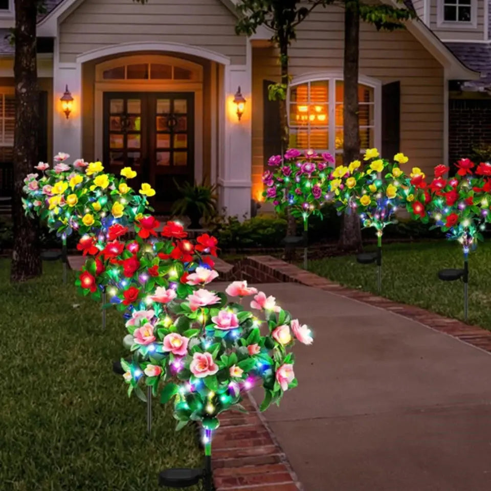 Solar Flowers Lights LED Azalea  Outdoor Waterproof Landscape Light for Lawn Patio Garden Path Decorative Lighting Best Gift