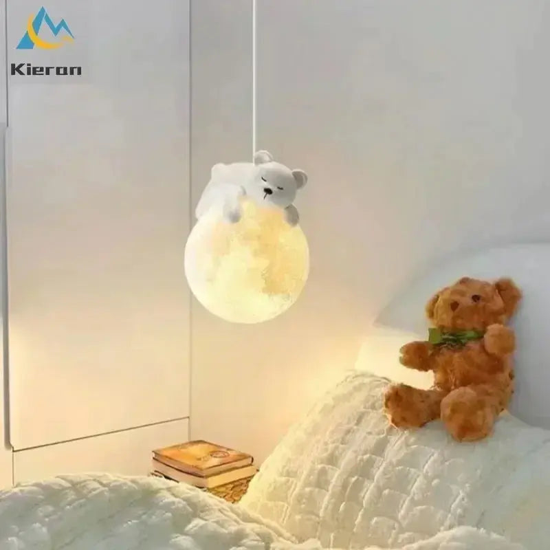 Nordic Modern Moon LED Chandelier Bedroom Study Restaurant Bedside Polar Bear Wall Lamps Living Room Decor Rabbit Pendent Lamps