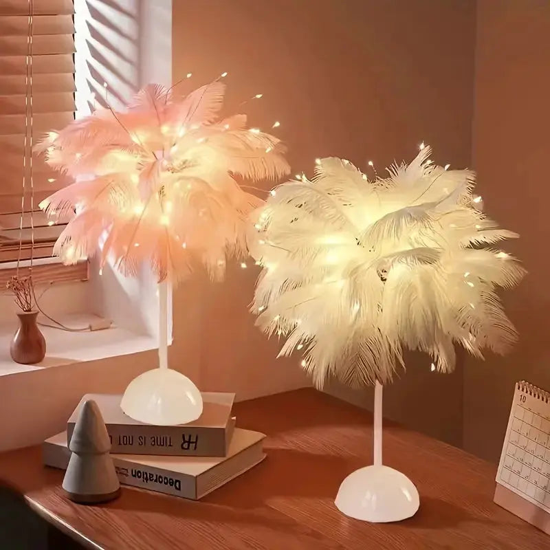 Battery Power Led Night Light For Bedroom Wedding Decoration Feather Table Lamp With Smart Room Night Light
