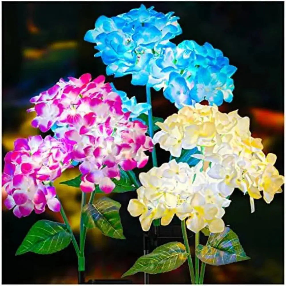 3Head Hydrangea Rose Flower Solar Led Light Outdoor Garden Lawn Lamps For Garden Vegetable Patch Patio Country House Decoration