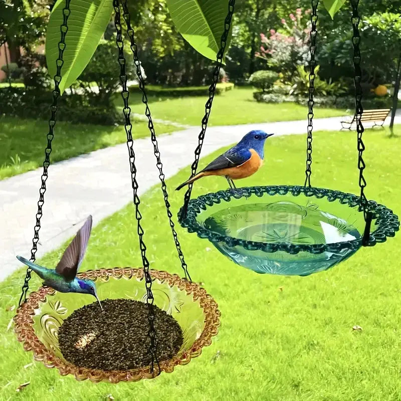 New Bird Flower Shaped Hanging Bird Feeder Birdbath Tub Outdoor Hummingbird Feeder Supplies Garden Decoration Yard Farm Supplies