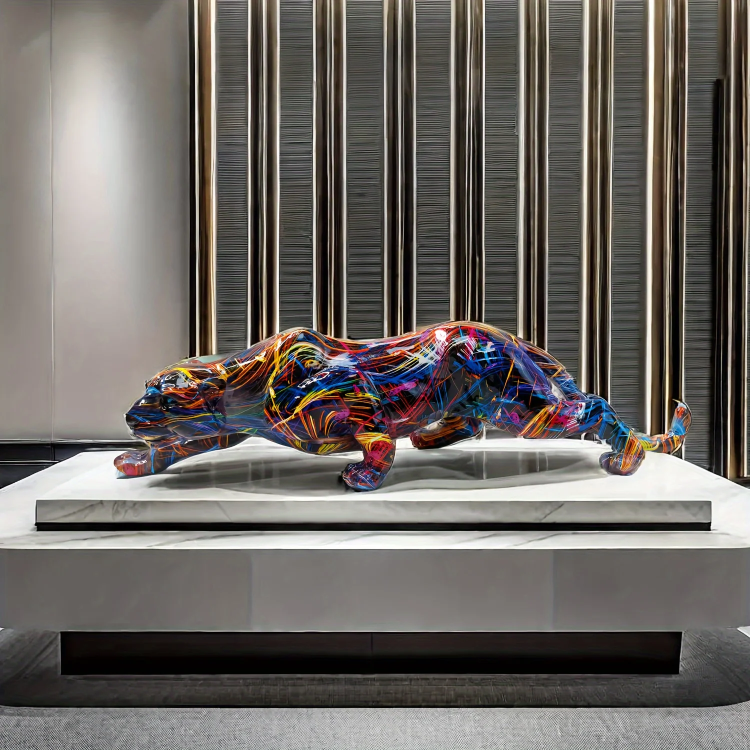 Colorful Geometric Leopard Statue - Resin Cheetah Sculpture for Modern Home & Office Decor, Perfect for Living Room, Desktop, Bookcase, TV Stand