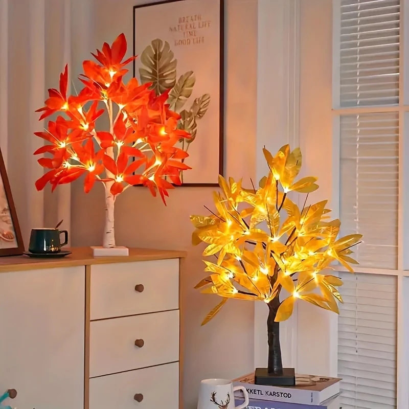 Vibrant Maple Leaf LED Tabletop Tree Light - Perfect for Christmas, Halloween, Thanksgiving & Valentine's Day | Battery-Powered (AA Not Included) | Durable PVC Material | Ideal for Home & Office Decor | Great Gift for Wedding