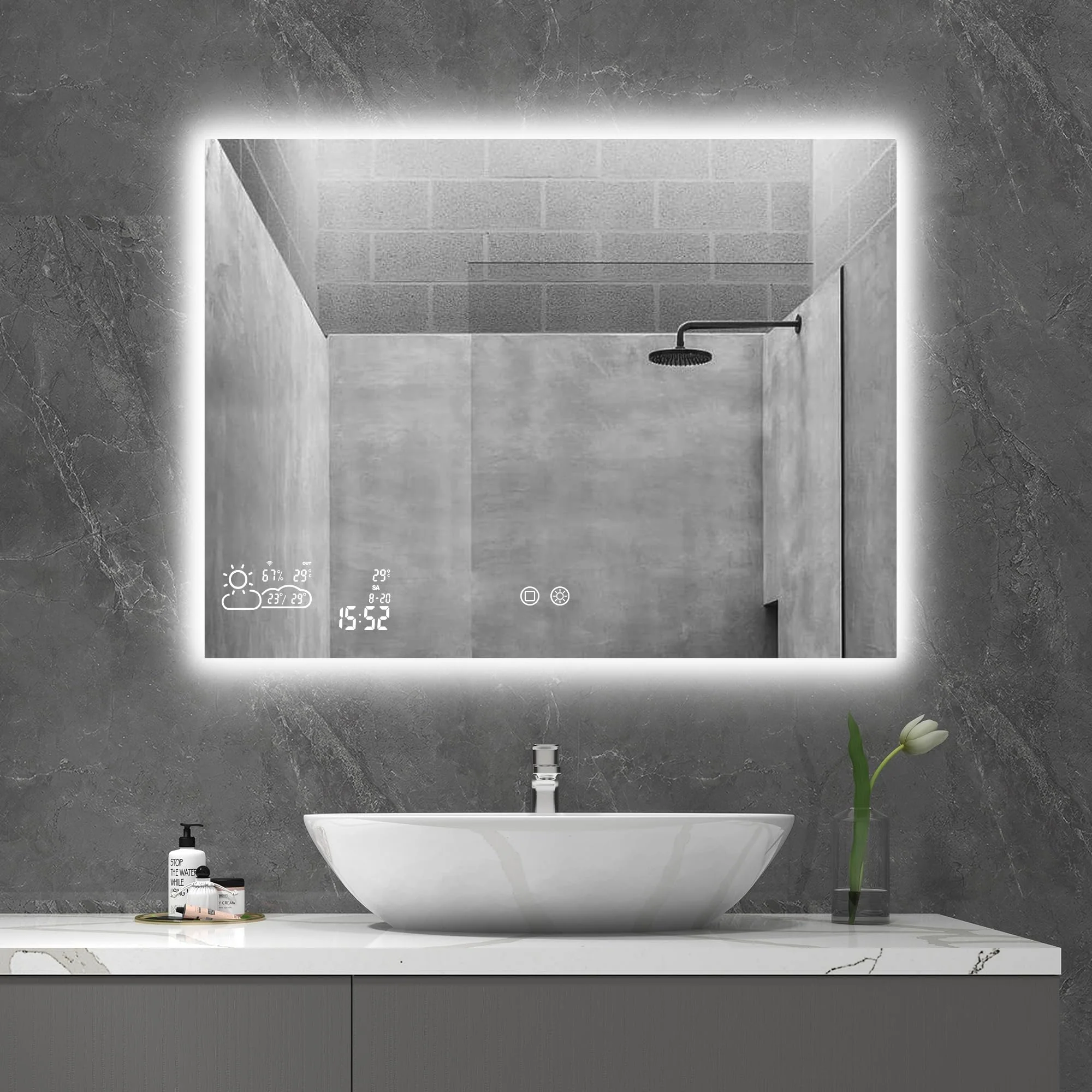 Badezimmer Smart Spiegel zur Wandmontage mit Infrarotheizung und LED-Beleuchtung