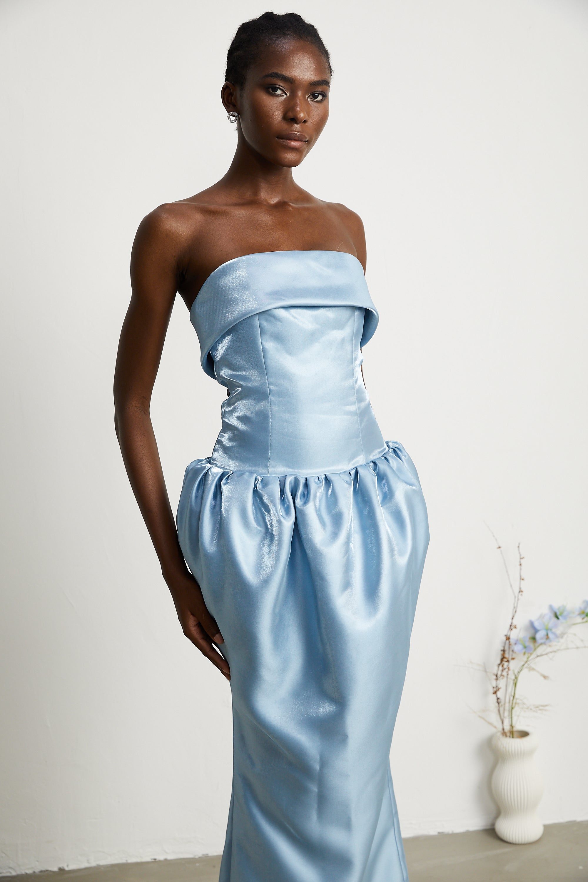 Aélis off-shoulder satin maxi dress