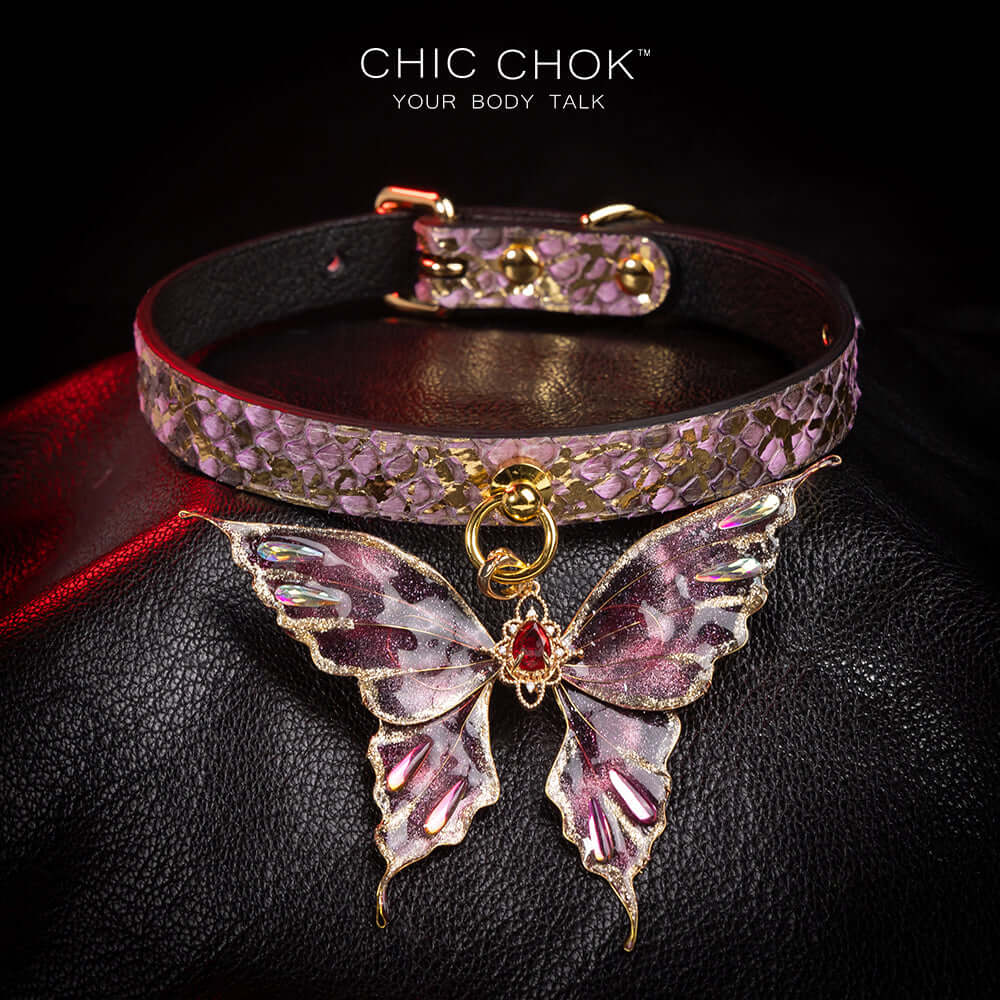 CHICCHOK [Amnesiac Butterfly] - Purple-ish Gold Python Hide Adjustable Choker