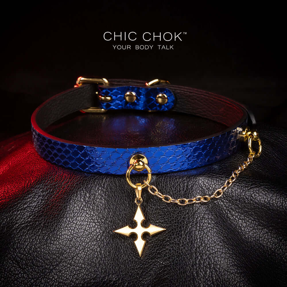 CHICCHOK [Star] - Sapphire Blue Python Hide Fashion Adjustable Choker