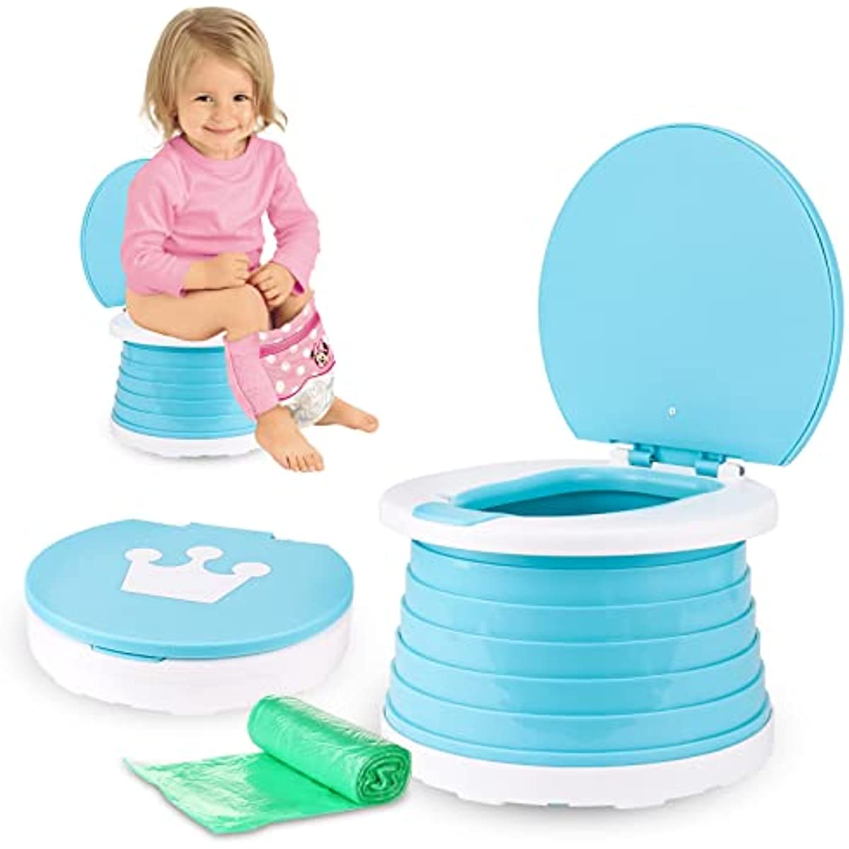 Toilettensitz kinder, tragbare Klapptoilette für Kinder, Töpfchen für Kinder, Faltbares Reisetöpfchen Indoor und Outdoor