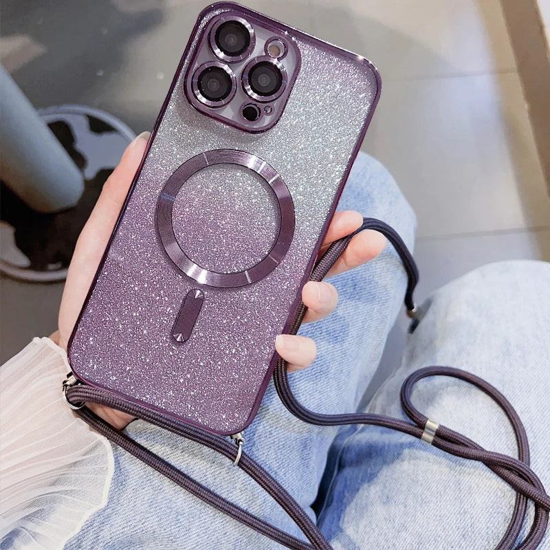 Crossbody Lanyard Full Lens Protect Case For iPhone 15 16 14 13 12 11 Pro Max Plus Magsafe Magnetic Wireless Charging Cover