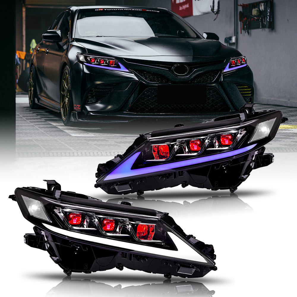 2018-2024 Toyota Camry LED Headlights Assembly with Demon Eyes and Triple Projectors