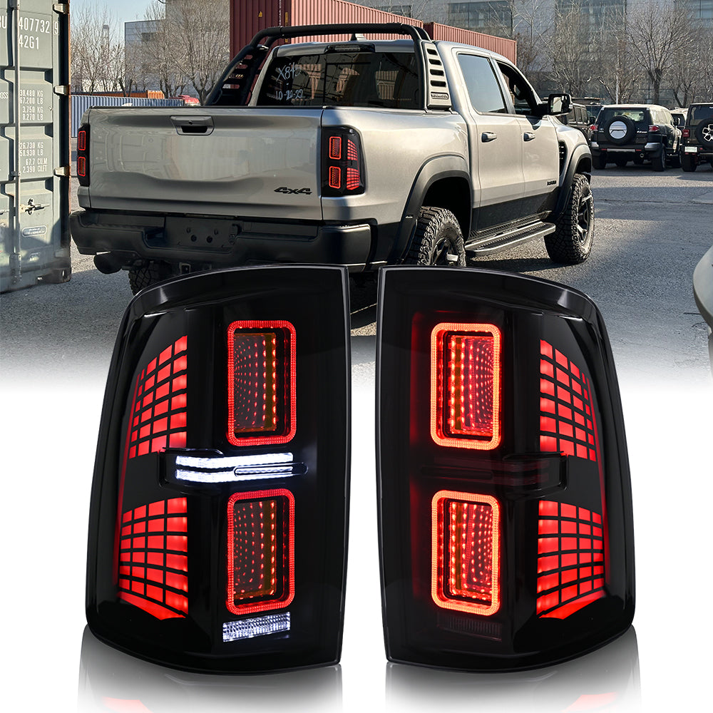 2009-2018 Dodge RAM 1500 & 2013-2018 Dodge RAM 2500 LED Tail Lights, Red Clear Assembly, Plug & Play Upgrade