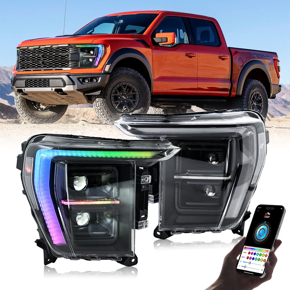 RGB LED Headlights for 2022-2024 Ford F-150 P702 14th Gen, Dynamic Turn Signals, Customizable RGB DRL, Easy Installation