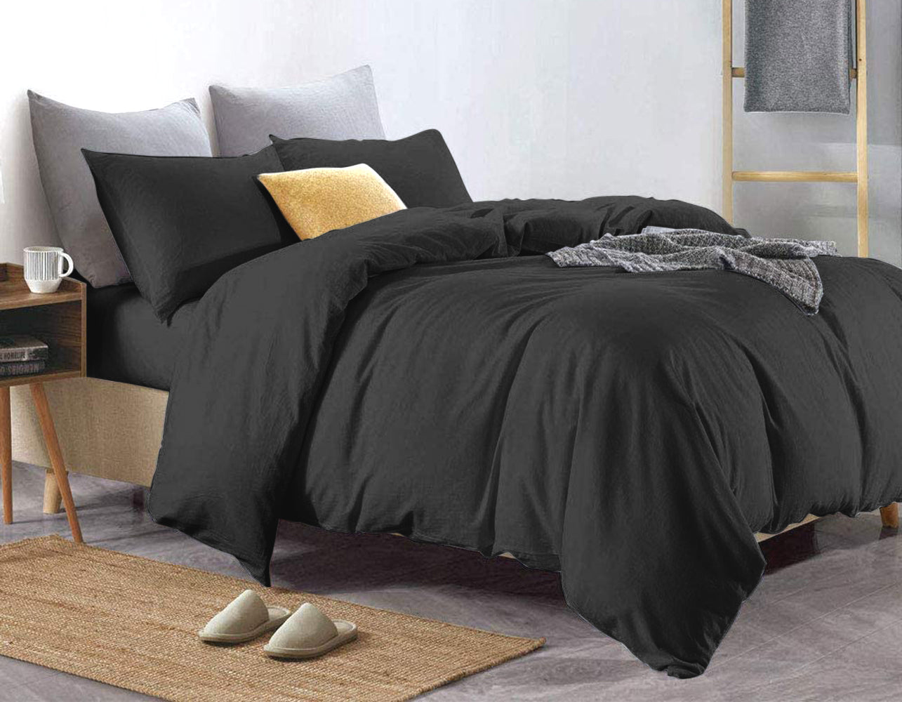 100% Pure Egyptian Cotton Duvet Cover Bed Set in Black