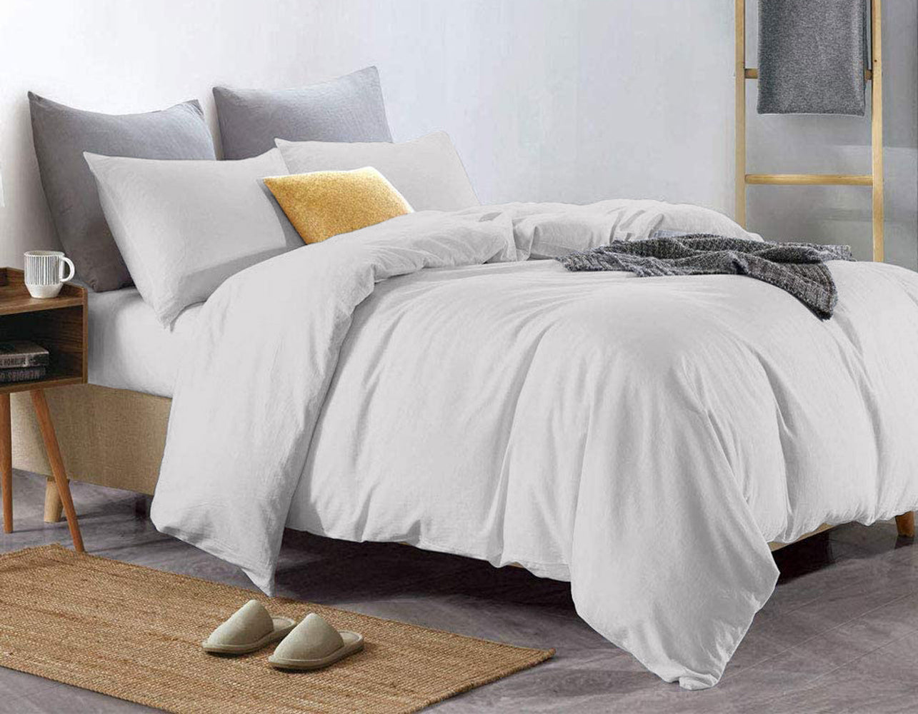 100% Pure Egyptian Cotton Duvet Cover Bed Set in Light Grey