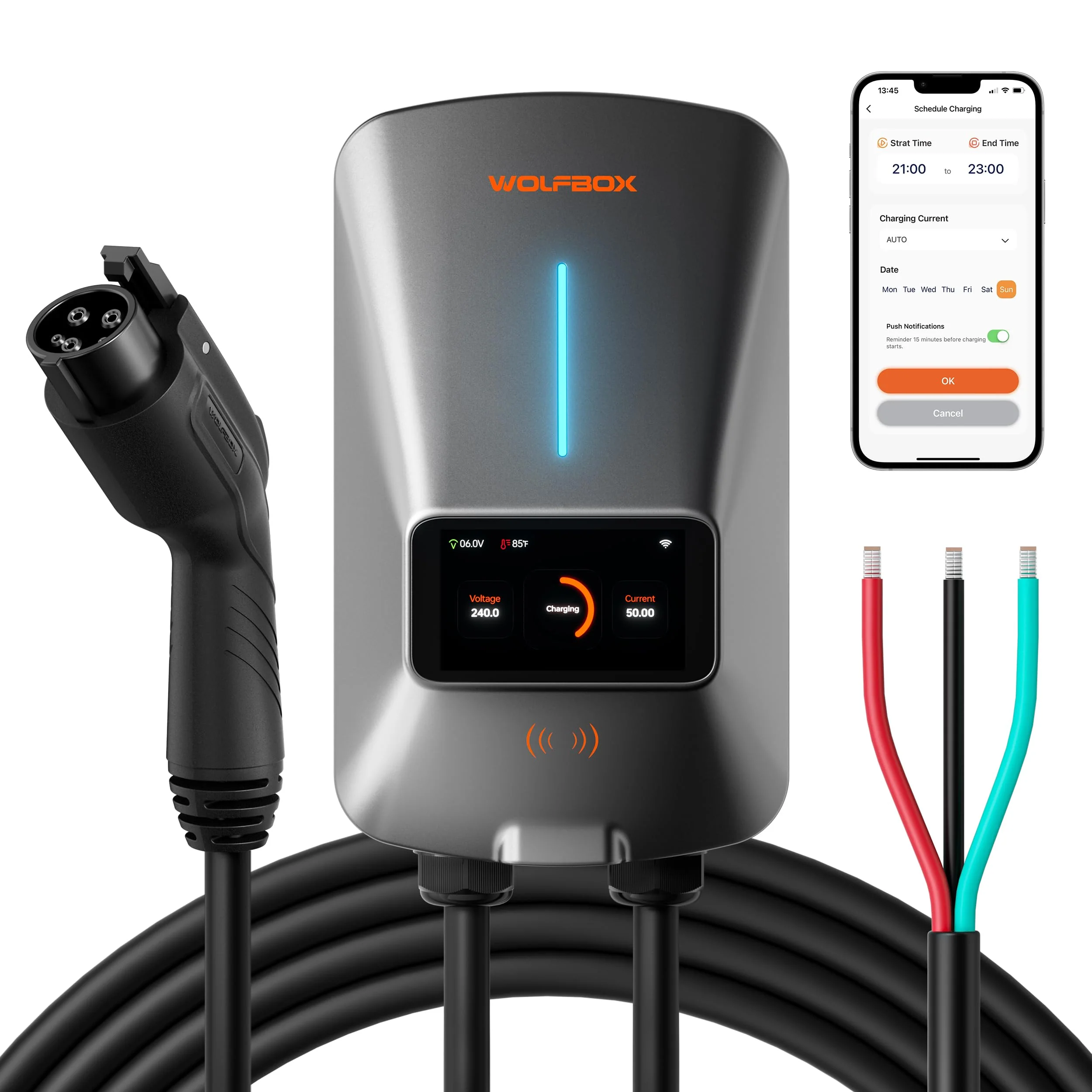 WOLFBOX Level 2 EV Charger with WiFi and Bluetooth