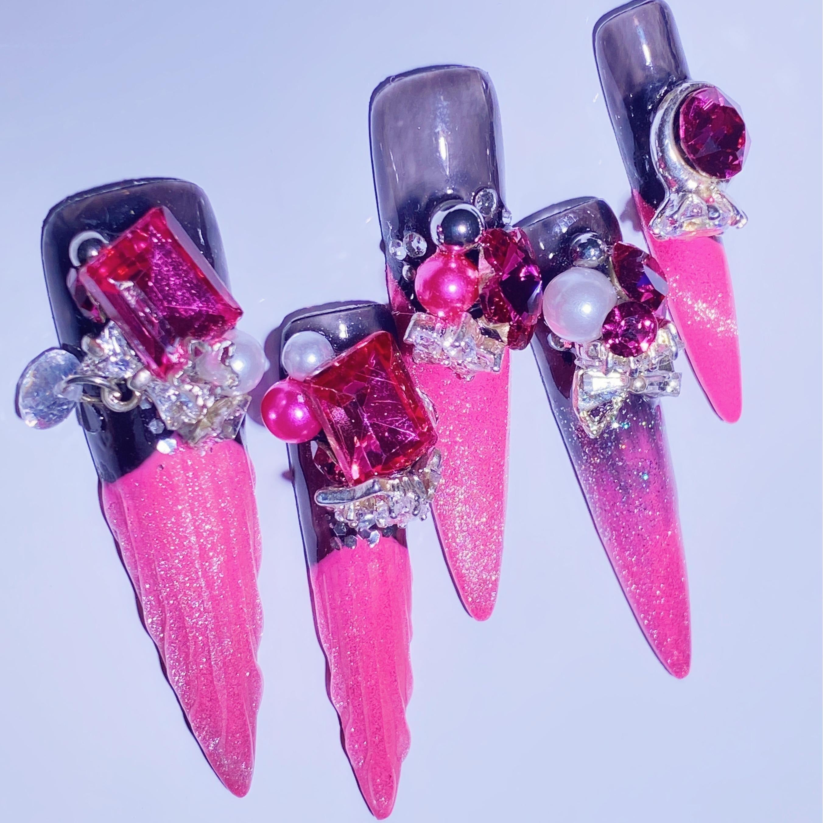 Pink Translucent Black Crystal Set【S31-1008】