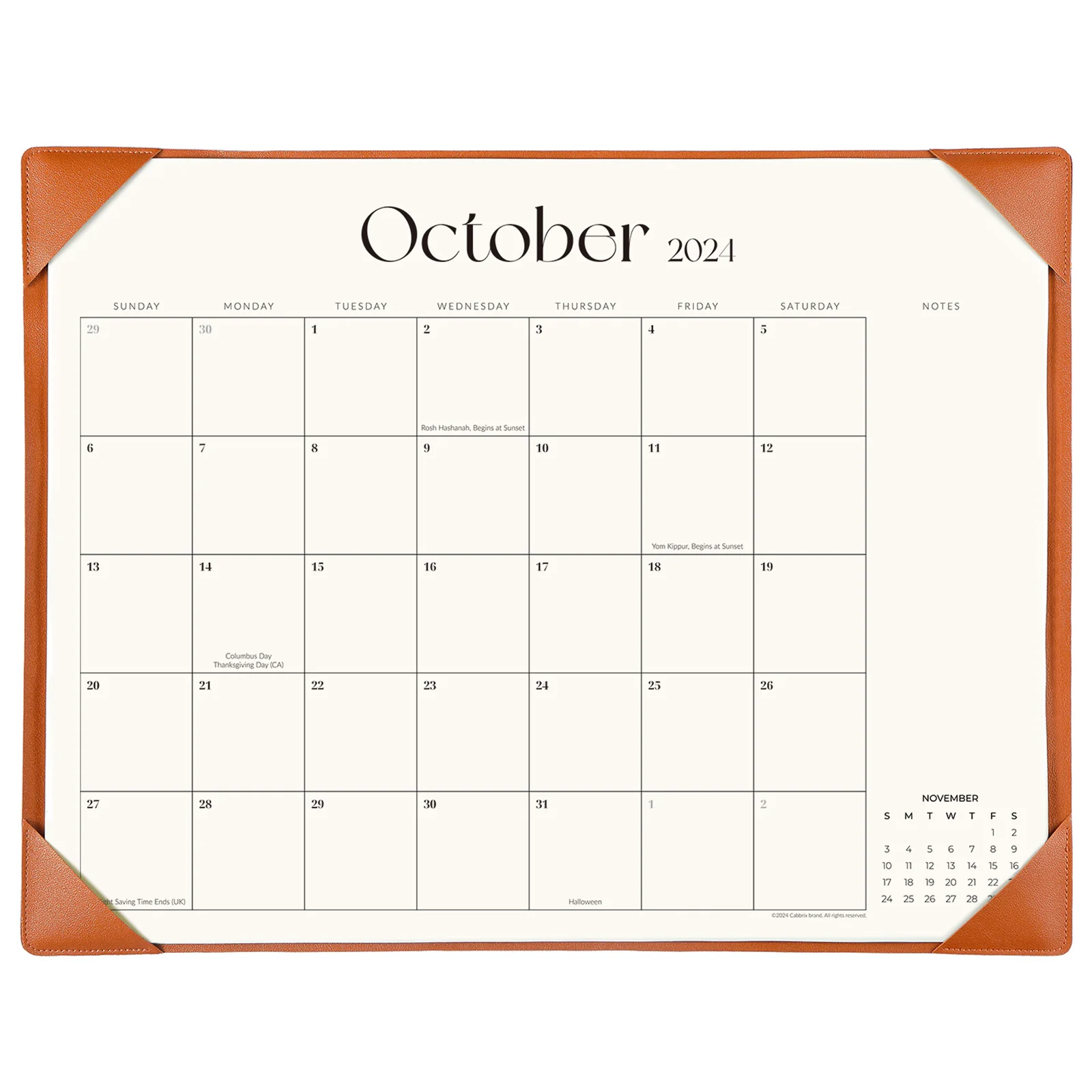 Cabbrix 2024-2025 Desk Calendar, Simplified Style, Brown