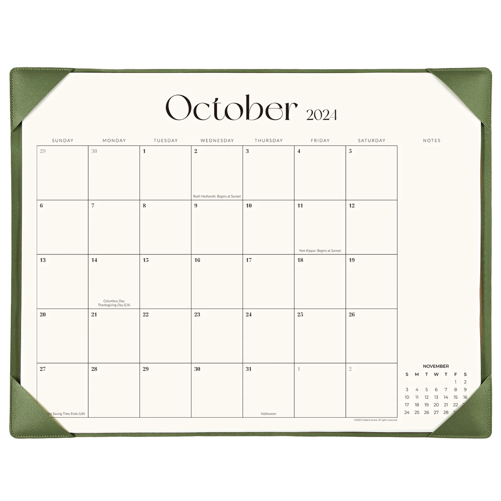 Cabbrix 2024-2025 Desk Calendar, Simplified Style, Green