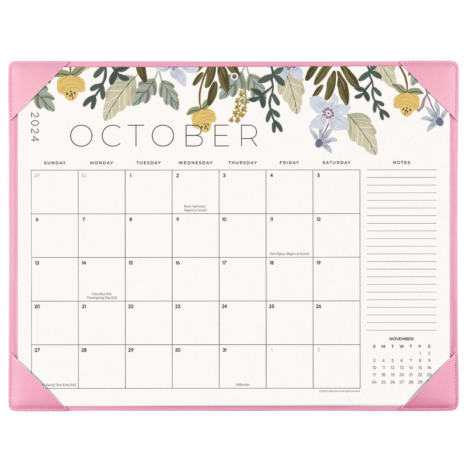 Cabbrix 2024-2025 Desk Calendar, Plant Elements, Pink