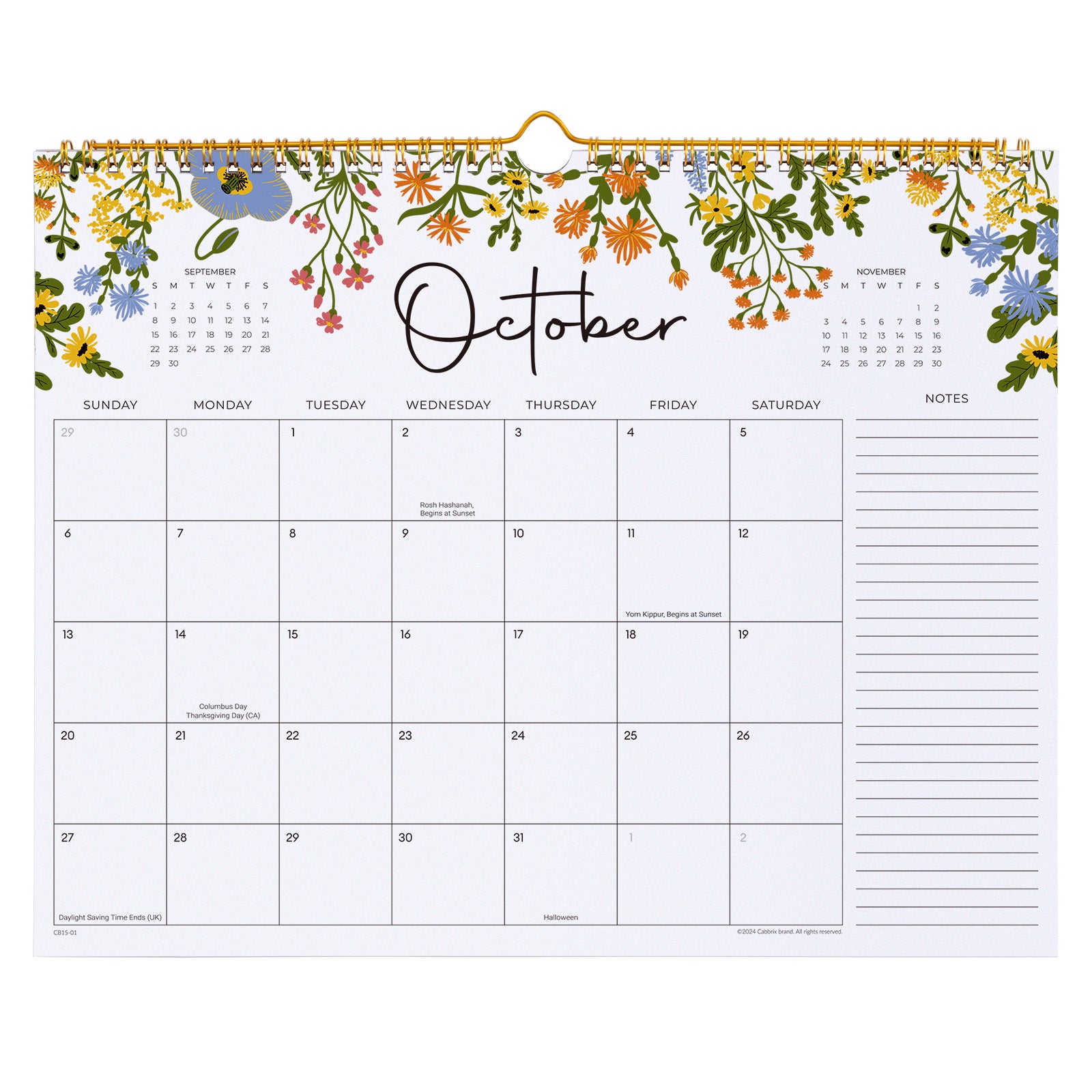 Cabbrix 2024-2025 Wall Calendar, Wirebound, Floral Elements