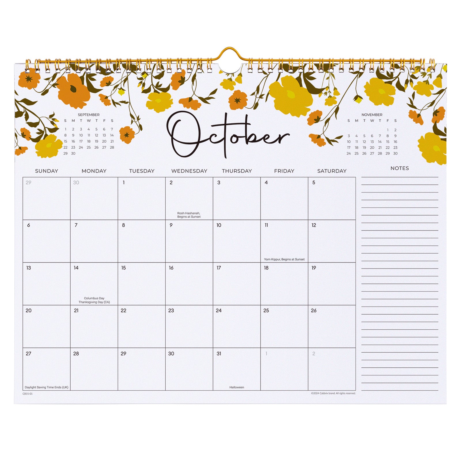 Cabbrix 2024-2025 Wall Calendar, Wirebound, Floral Elements