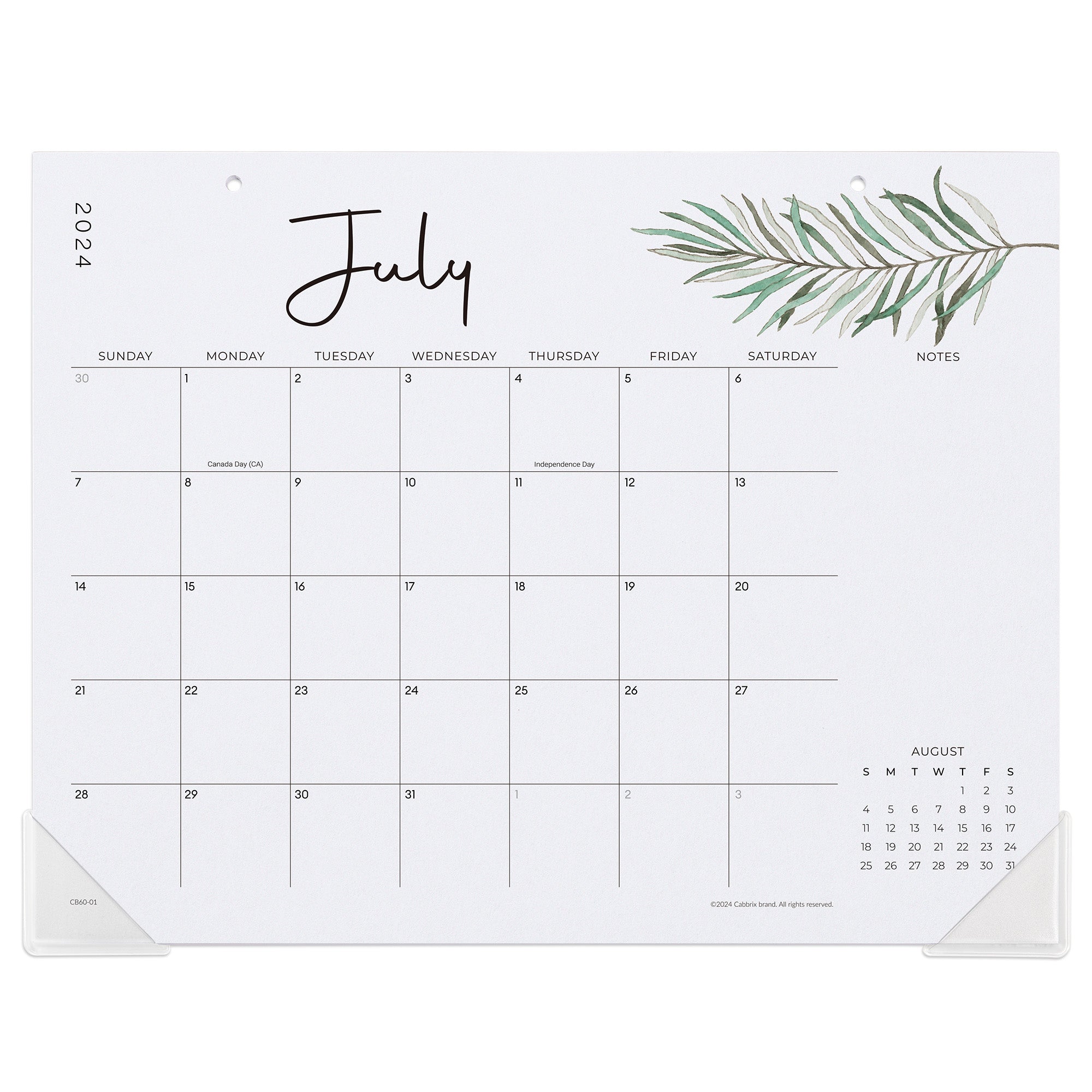 Cabbrix 2024-2025 Desk Calendar, 15"L×12"W, Botanical Elements