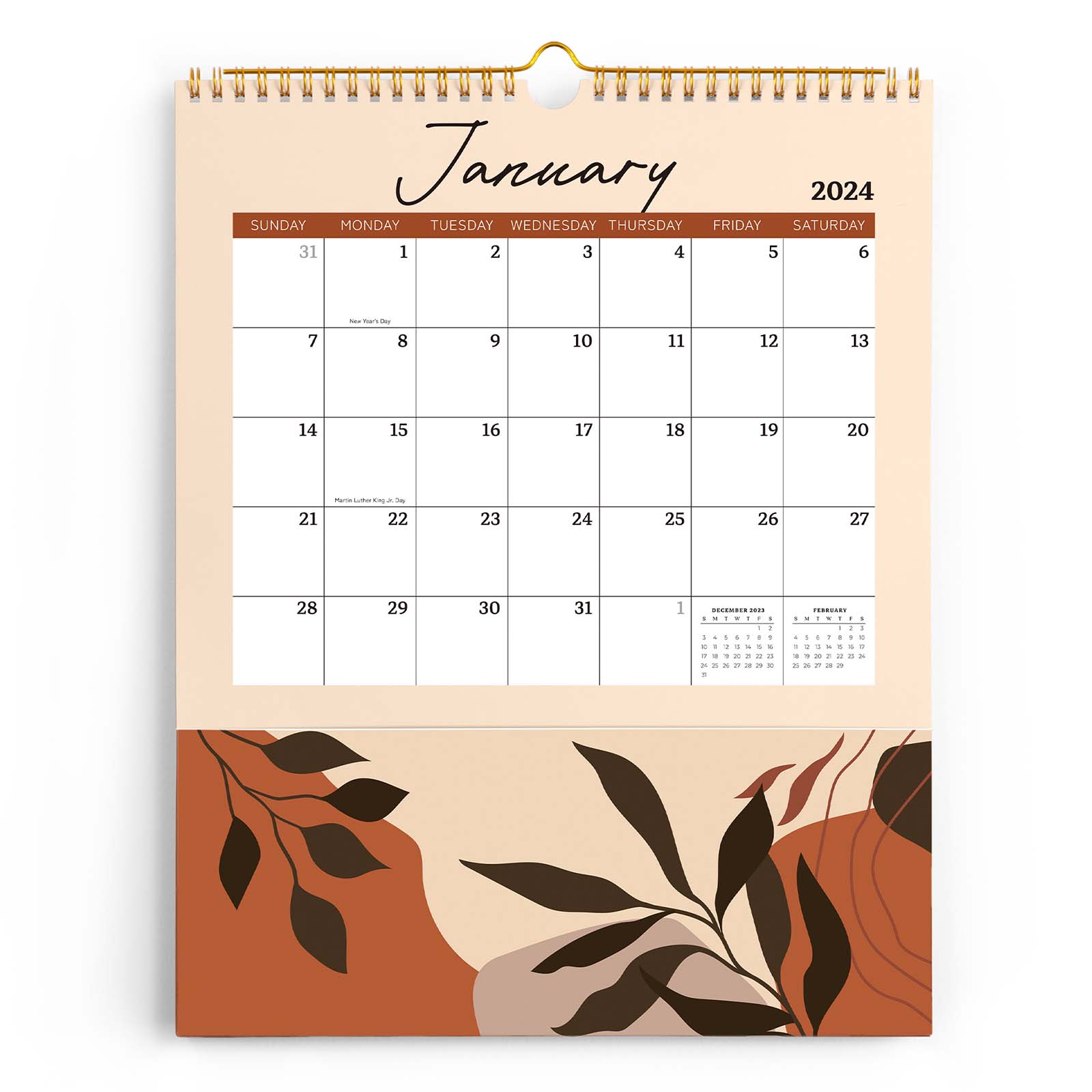 Cabbrix 2024-2025 Wall Calendar With Pocket, Light Brown
