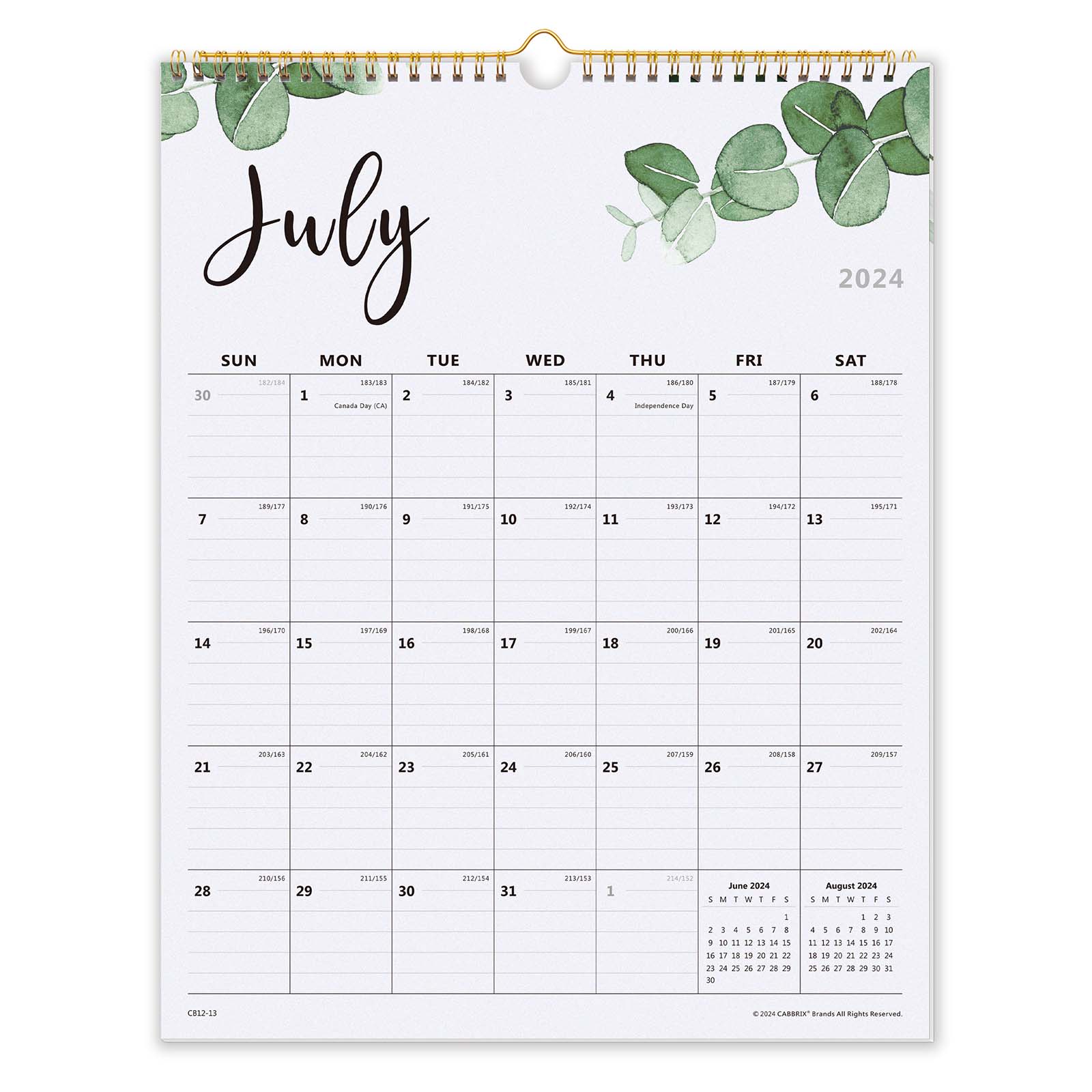 Cabbrix 2024-2025 Wall Calendar, Spiral Binding, Botanical Elements