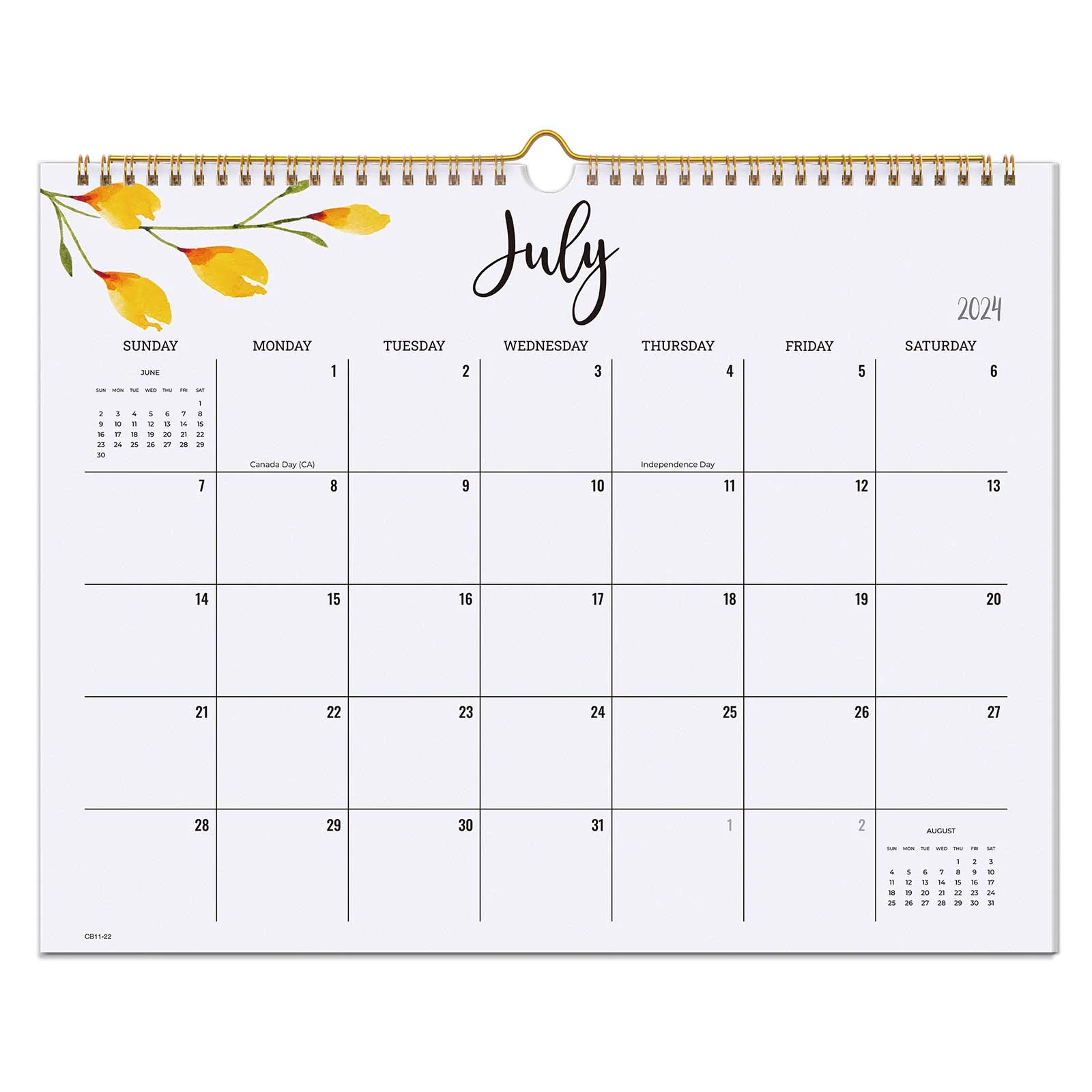 Cabbrix 2024-2025 Wall Calendar, Spiral Binding, Flowers Elements