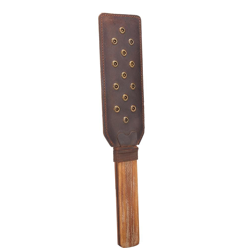 Distressed Wooden Handle Rivet Leather Paddle