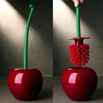 Creative Toilet Brush with Holder Bowl & Long Handle - Red Cherry Shape for Stylish Bathroom Storage