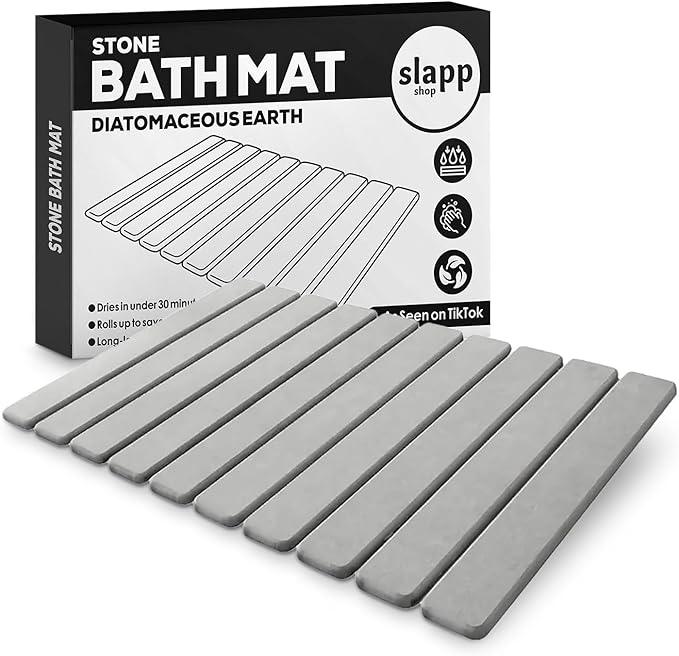 Roll-Up Stone Bath Mat – Quick Dry Diatomaceous Earth Shower Mat | Reusable & Absorbent Bathroom Mat for Fast Water Absorption