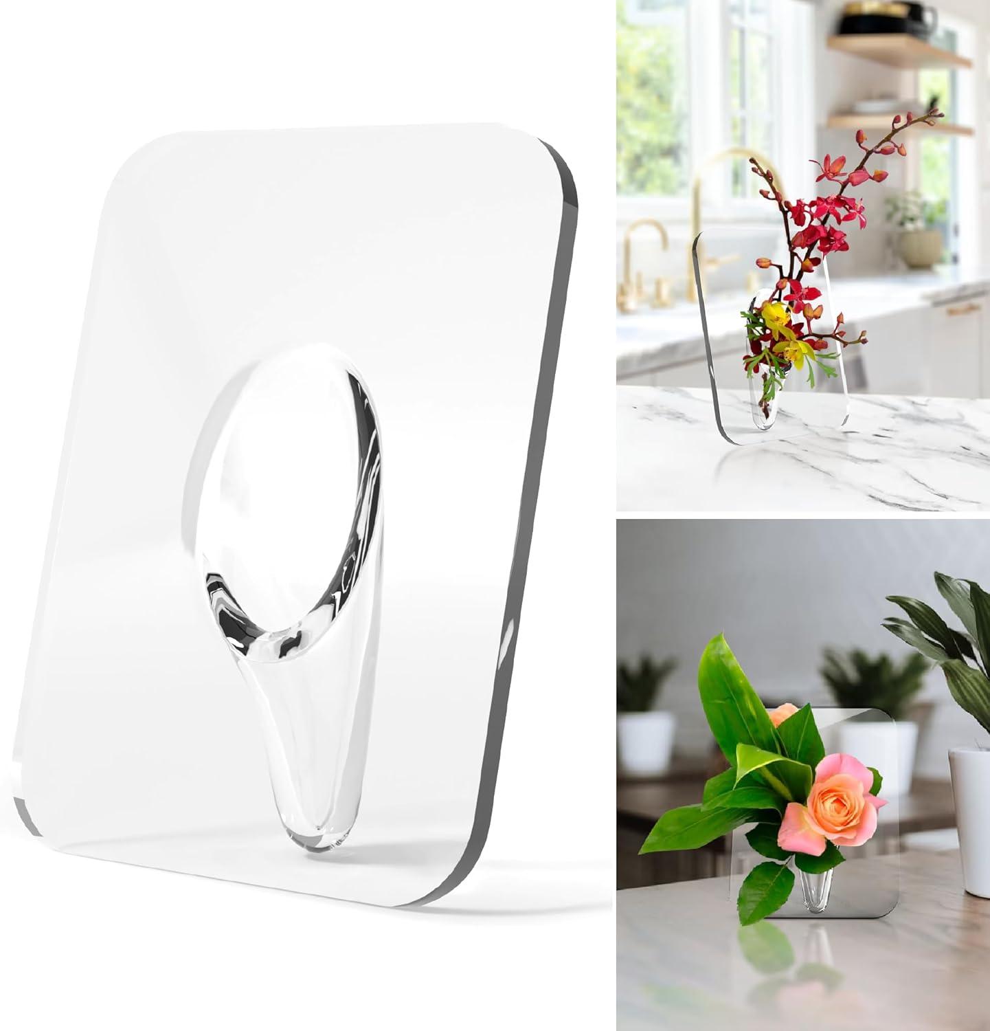 Photo Frame Shaped Clear Acrylic Flower Vase – 8 x 6 Inch Rectangular Flower Frame Vase for Centerpieces & Room Decor | Unique Bud Vase Holder