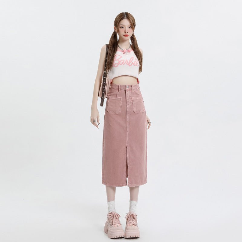 MDH Dirty Pink A Word High Waist Denim Skirt KT866