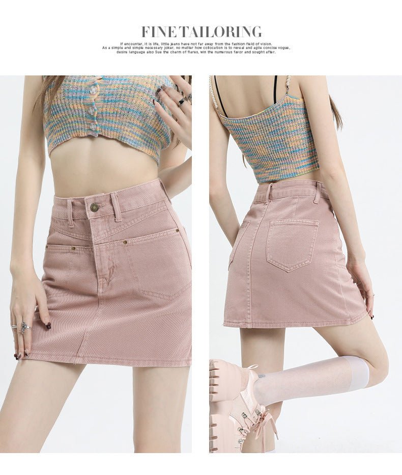 MDH Dirty Pink High Waisted Anti Glare Denim Wrap Hip Skirt KT882