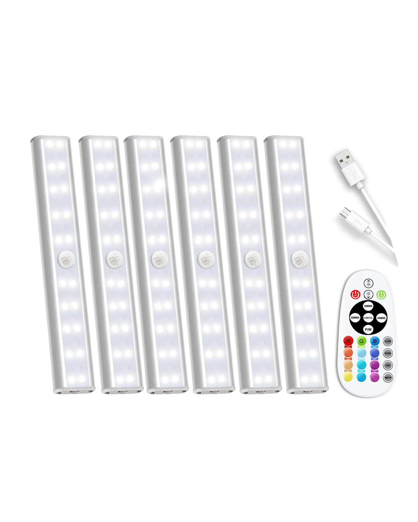 SZOKLED 48-LED RGB Under Cabinet Lighting Rechargeable, 15 Color Changing (6 Packs)