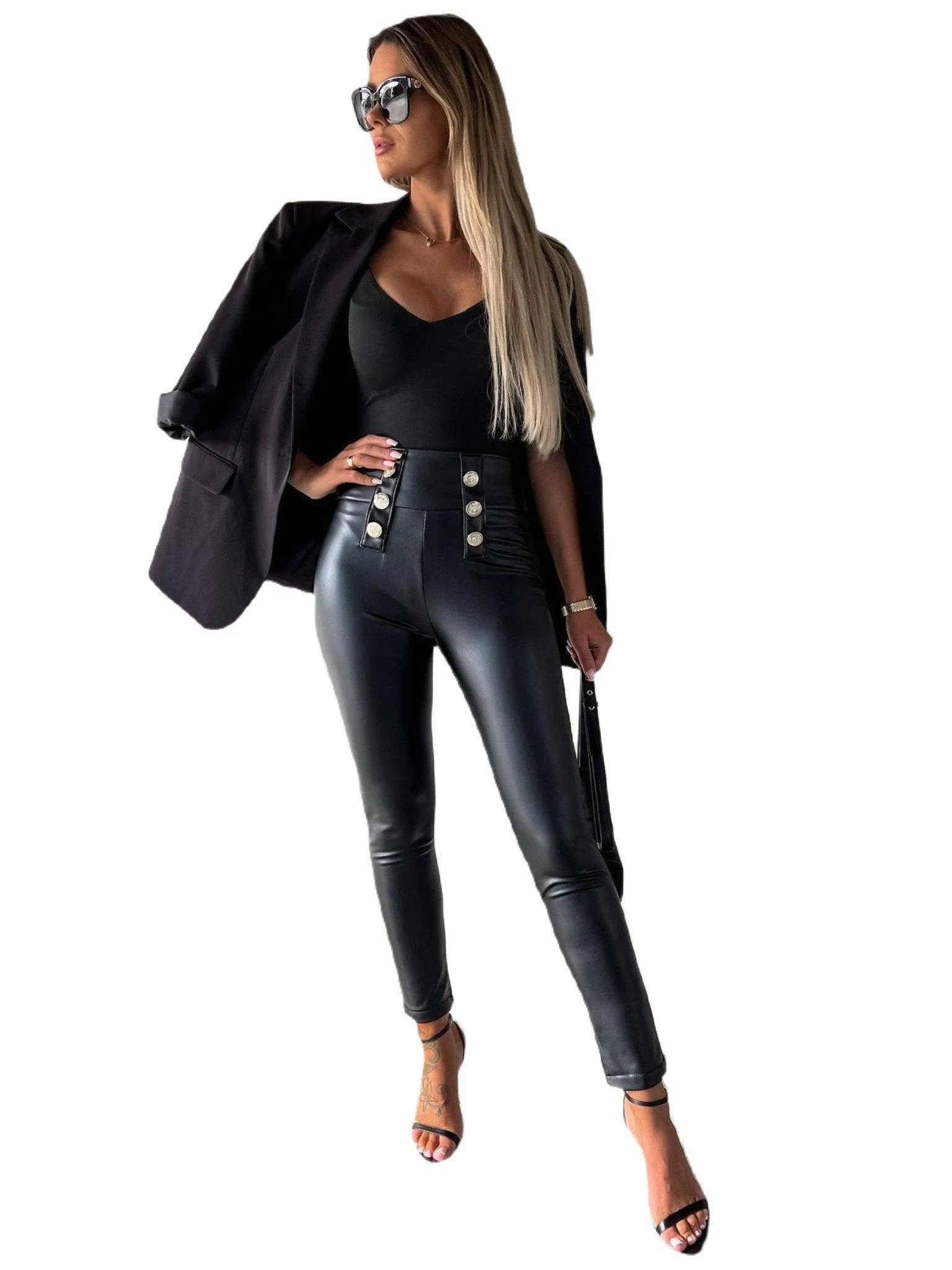 Faux Leather Clinch Tight Trousers