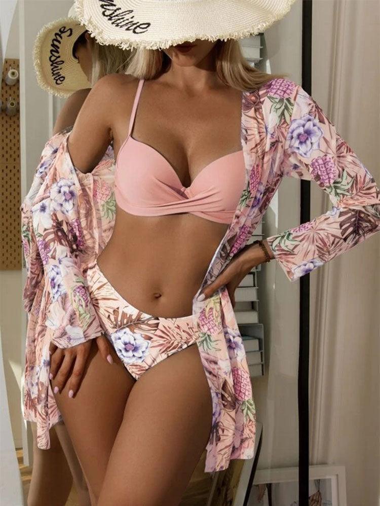 Floral Beach High Waist Three Piece