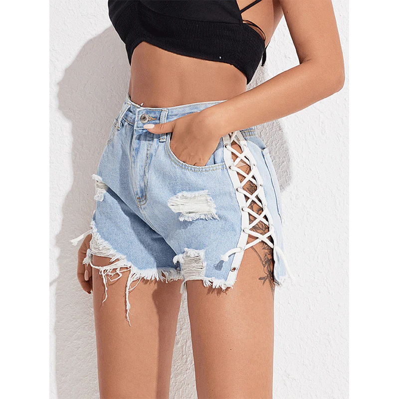 Summer Chic High Waist Lace-up Denim Shorts